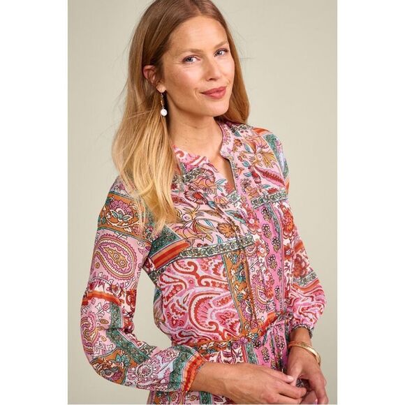 Soft Surroundings Women’s Drea Boho Chiffon Long Sleeved Midi Dress - Picture 8 of 13